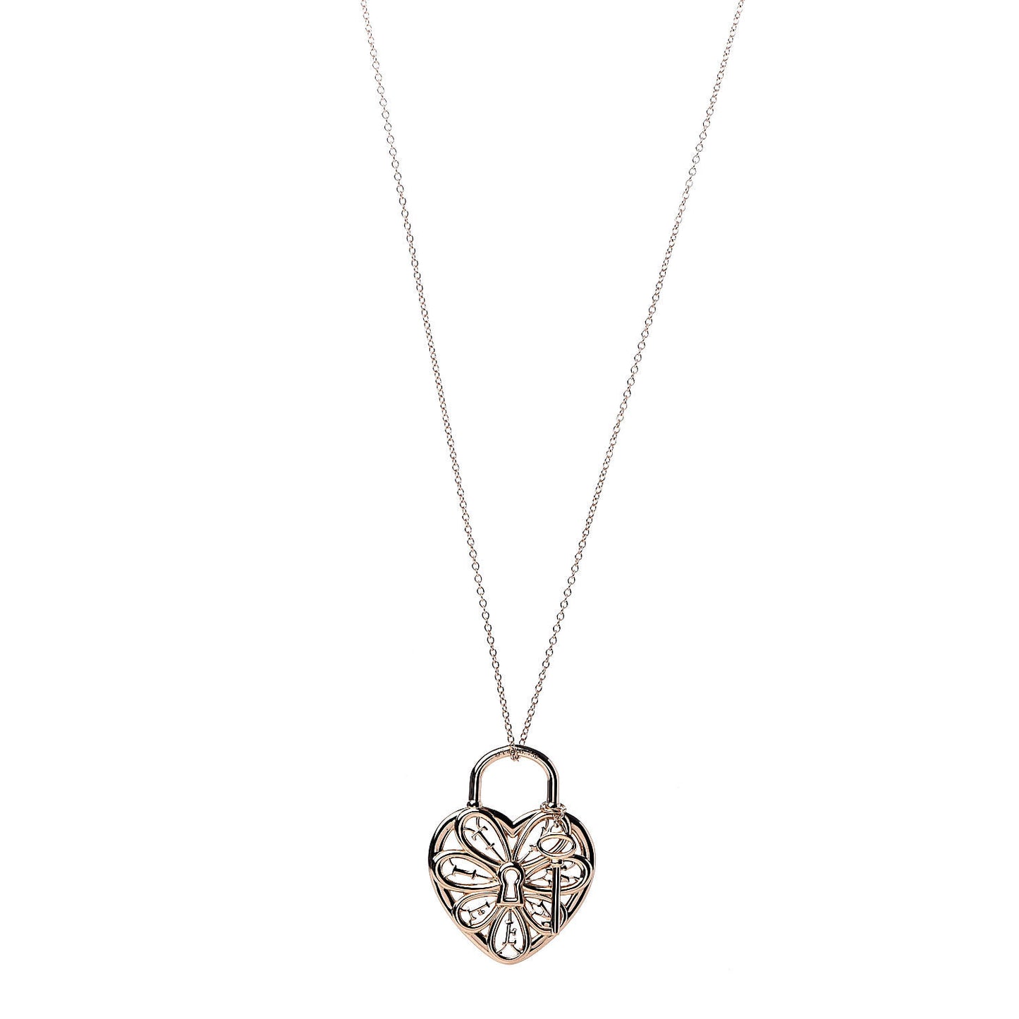 18K Rose Gold Filigree Heart Key Pendant Necklace
