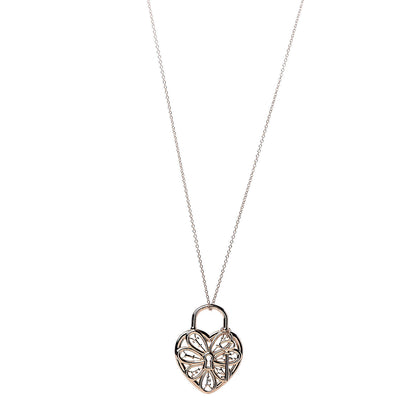 Tiffany 18K Rose Gold Filigree Heart Key Pendant Necklace 1 of 6