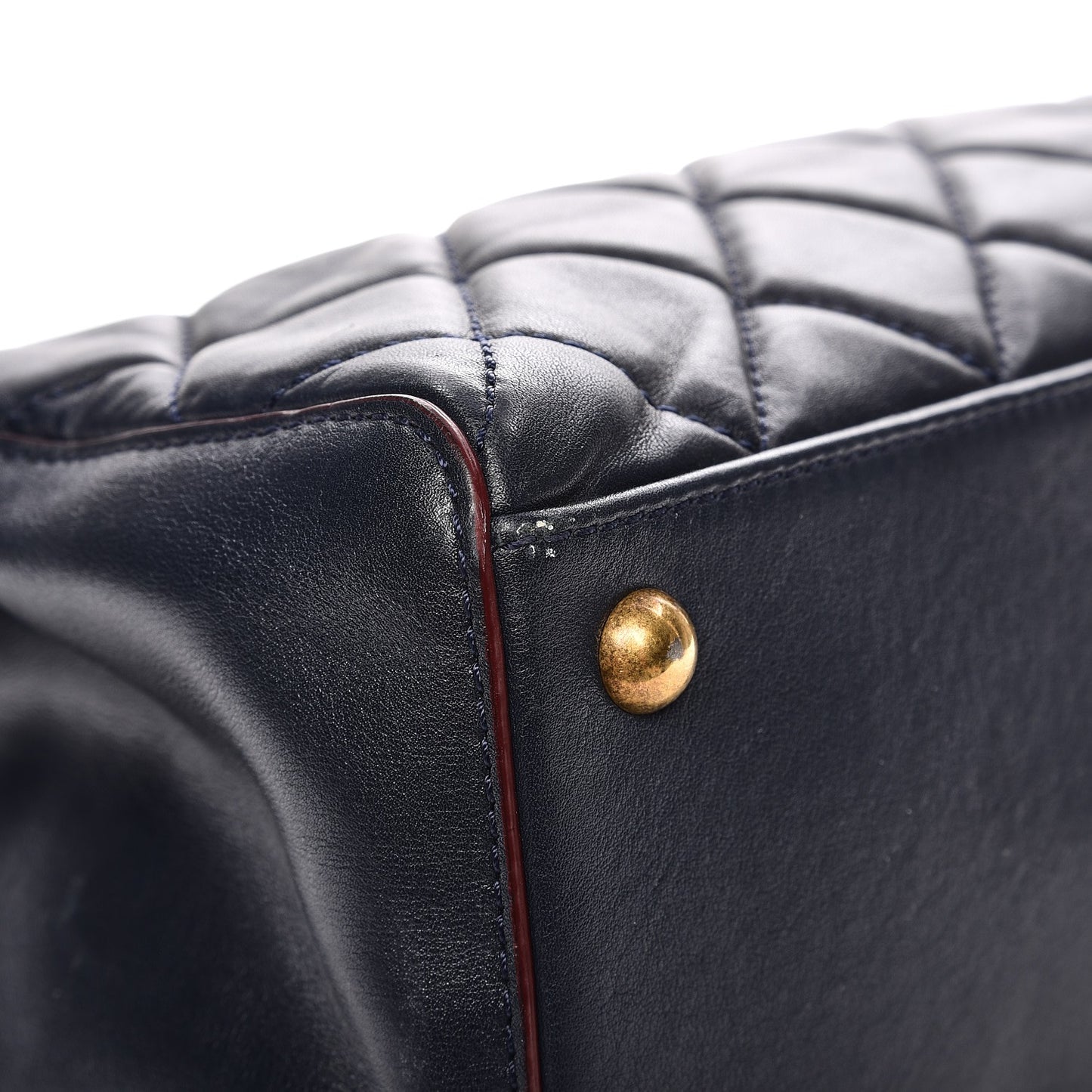 Calfskin Quilted Tote Dark Navy Red