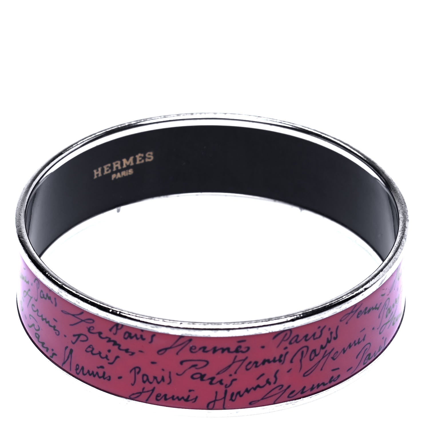 Hermes Enamel Printed Handwriting Wide Bracelet 62 3 of 5