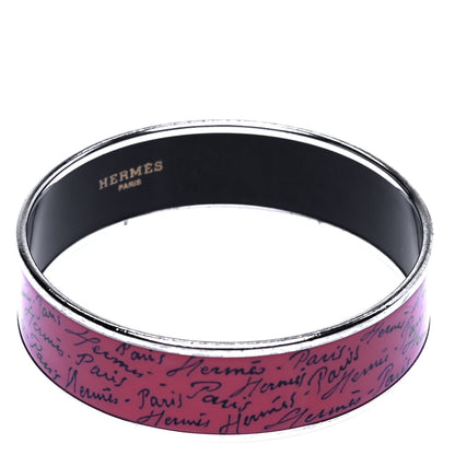 Hermes Enamel Printed Handwriting Wide Bracelet 62 3 of 5