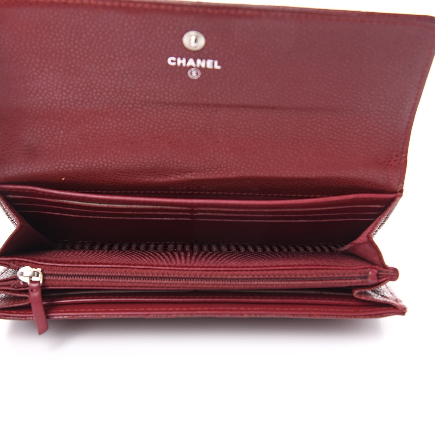 Caviar Quilted Large Gusset Flap Wallet Dark Red