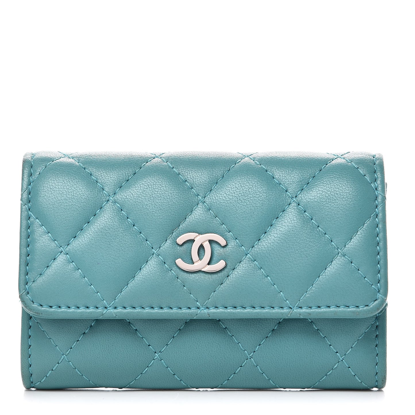 Lambskin Quilted Card Holder Turquoise