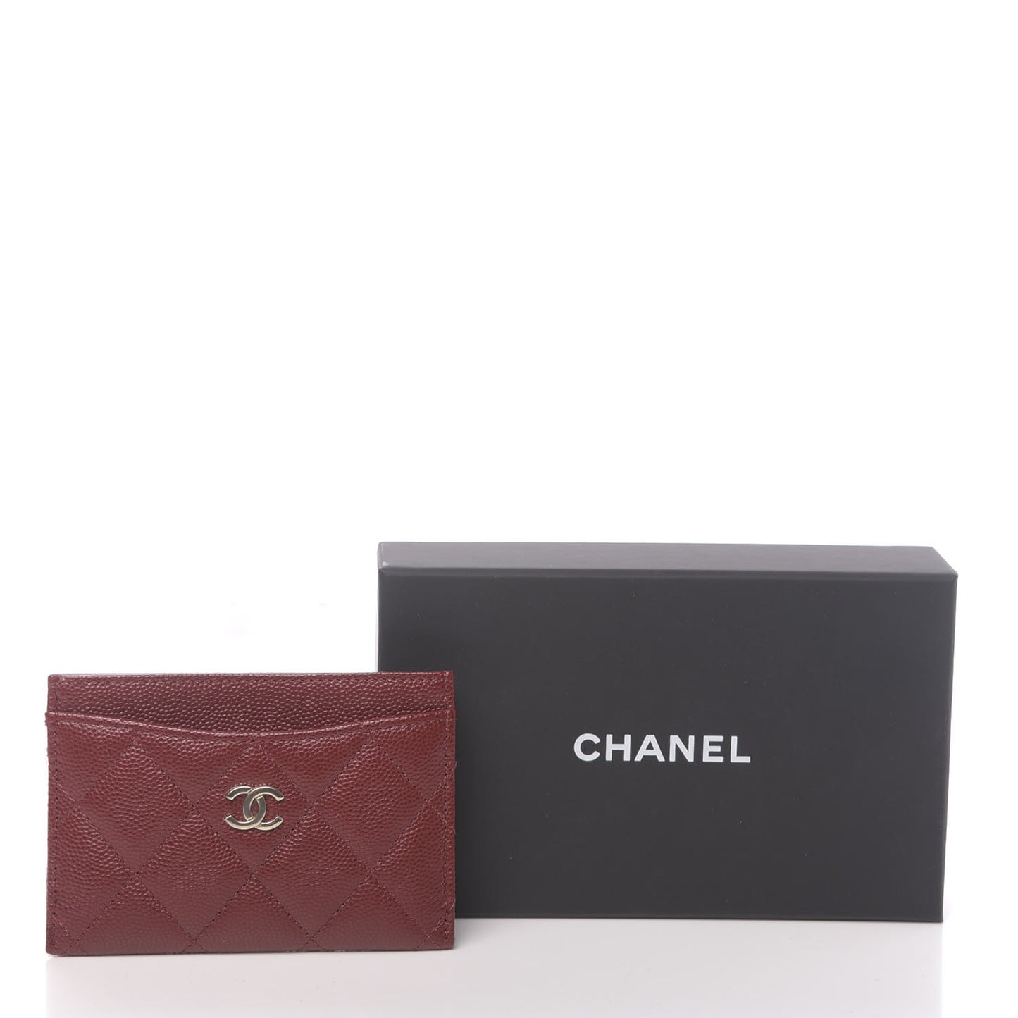 Caviar Quilted Card Holder Burgundy