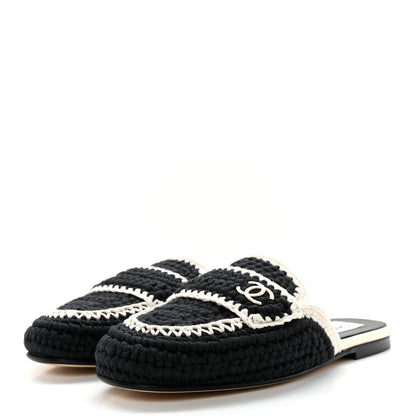 Chanel CHANE Crochet CC Mules 36 Black Ivory 3 of 9