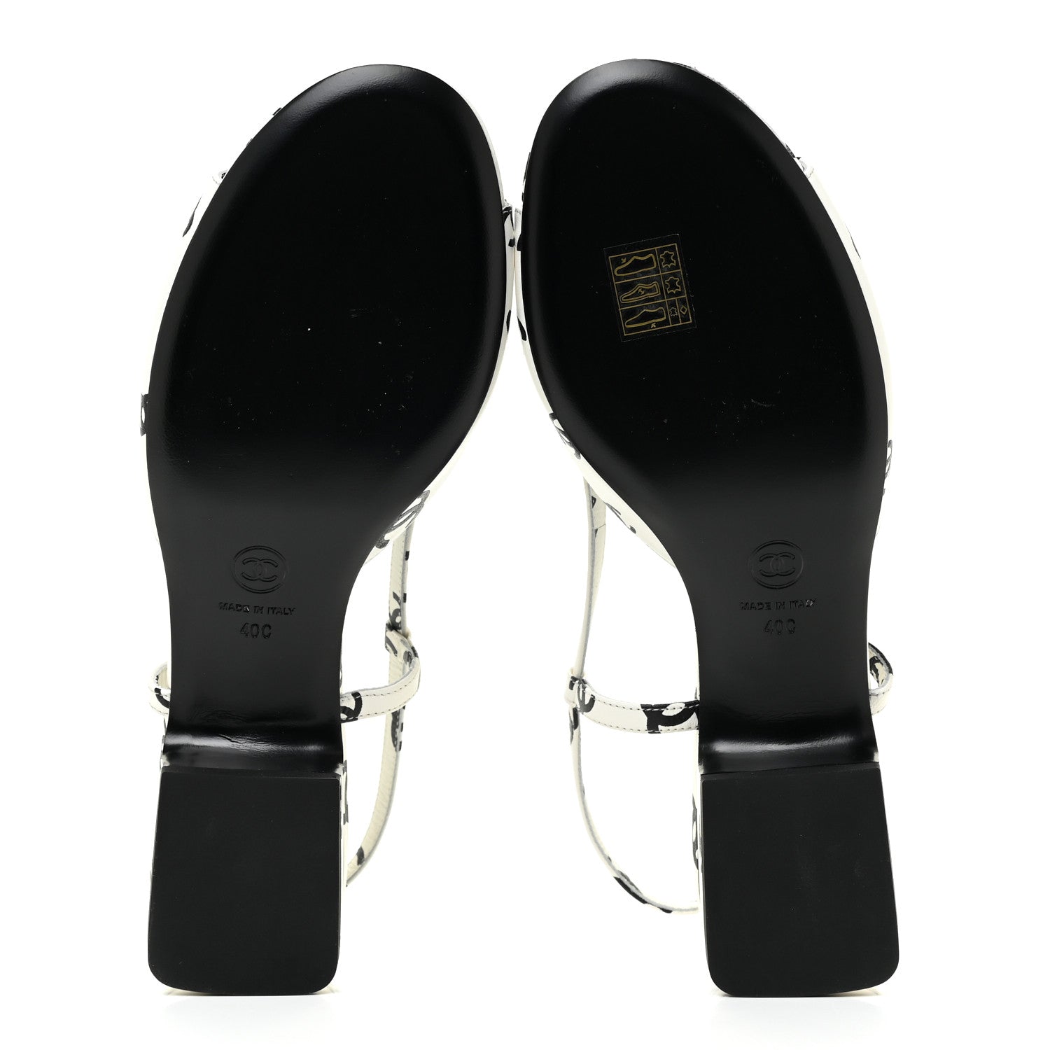 Chanel Printed Lambskin CC Slingback Sandals 40 White Black 6 of 12