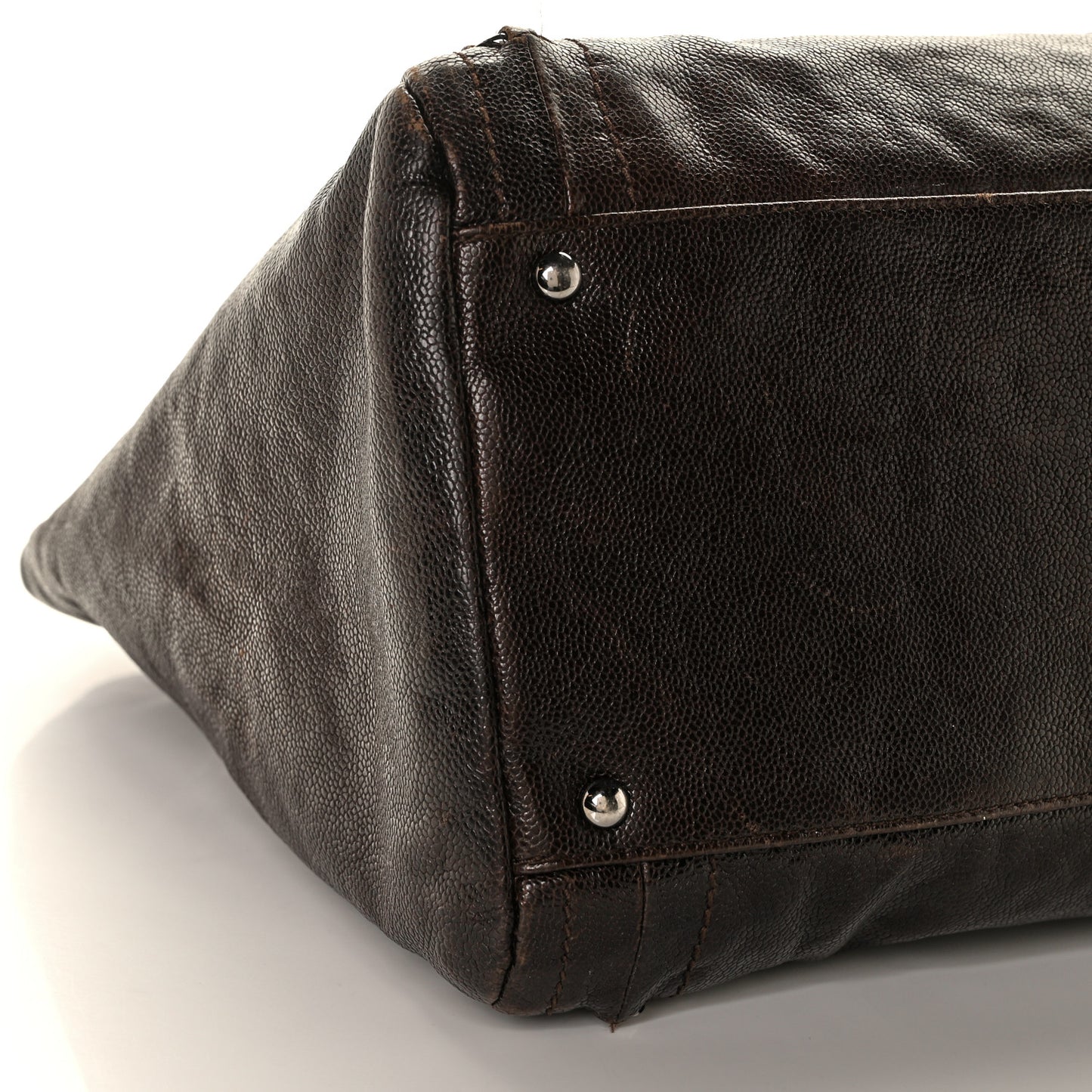 Glazed Caviar East West Modern Chain Tote Brown
