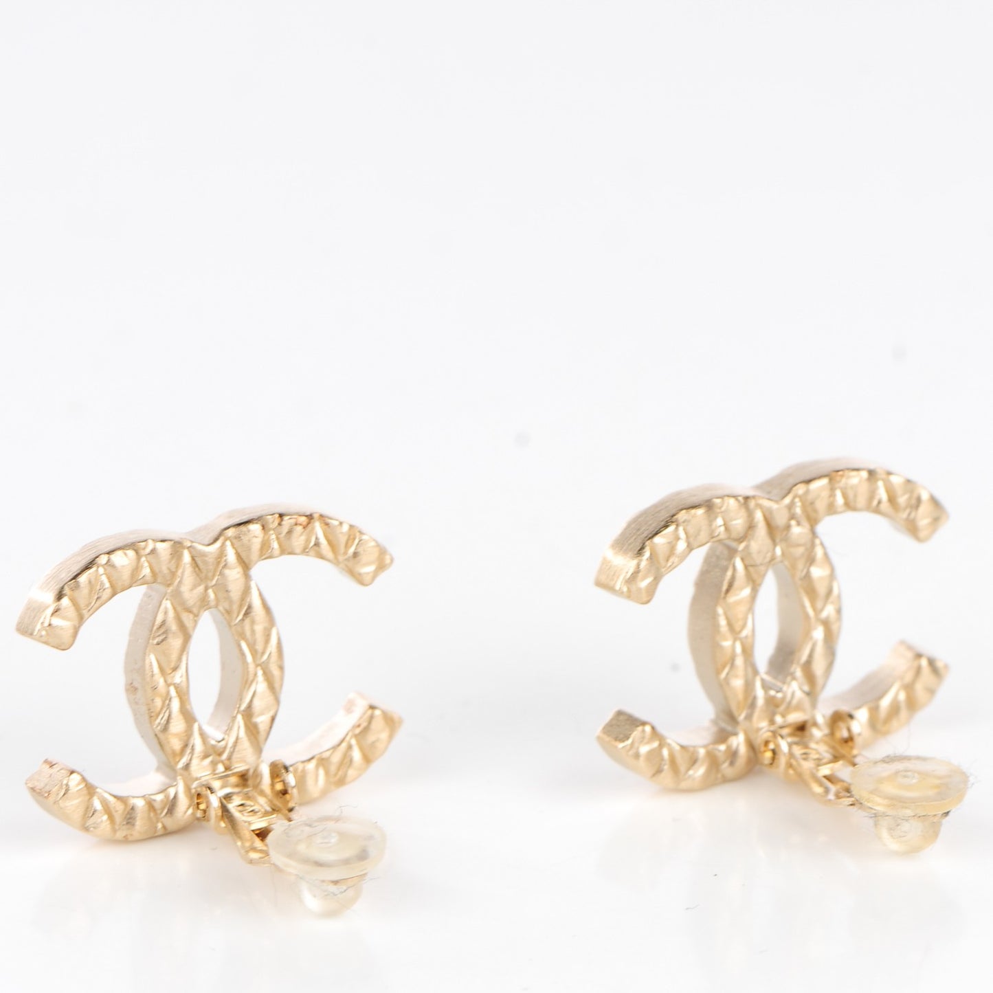 Textured CC Clip On Earrings Light Gold