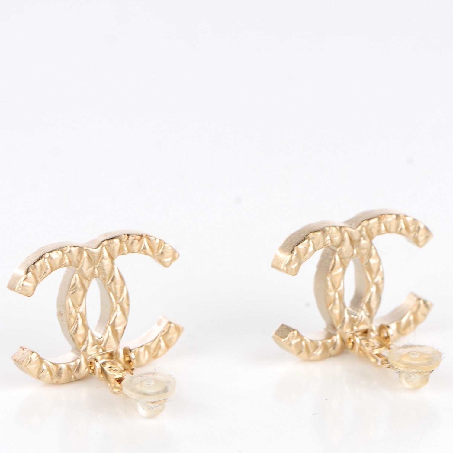 Chanel Textured CC Clip On Earrings Light Gold 3 of 4