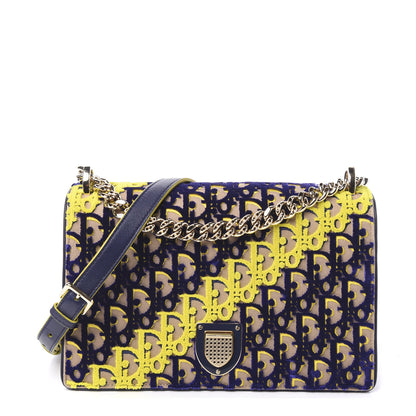 Christian Dior Velvet Monogram Small Diorama Satchel Blue Yellow 1 of 9