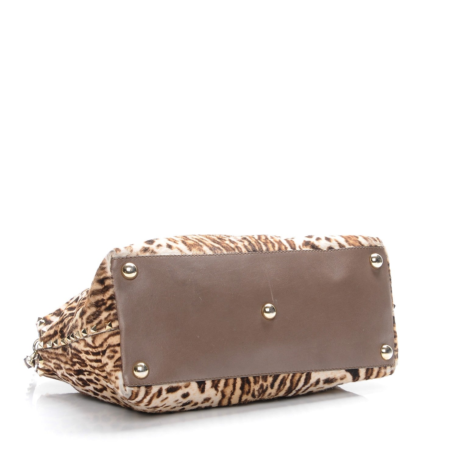 Valentino Garavani Calf Hair Cavallino Animal Rockstud Dome Satchel Leopard 5 of 15