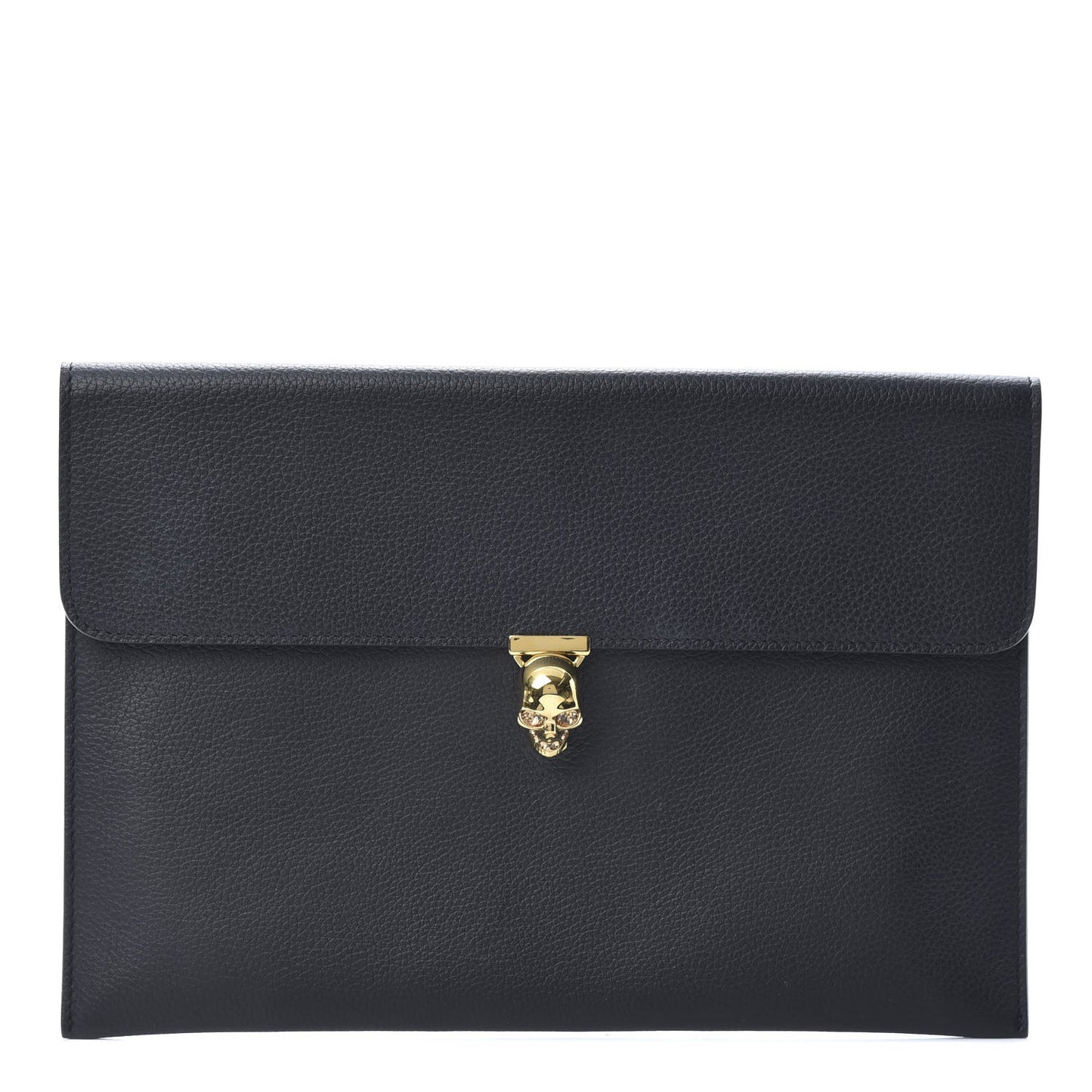Calfskin Skull Envelope Clutch Black