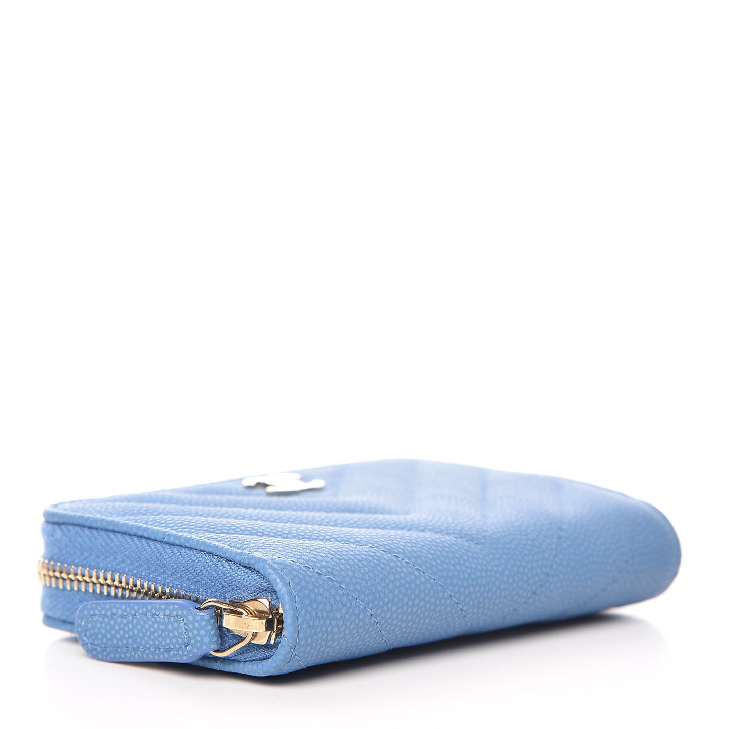 Caviar Chevron Quilted Zip Coin Purse Blue