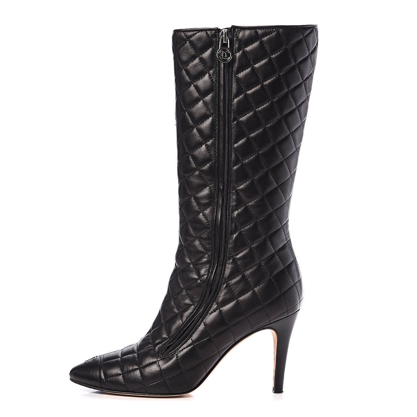 Lambskin Quilted CC Cap Toe Boots 39 Black