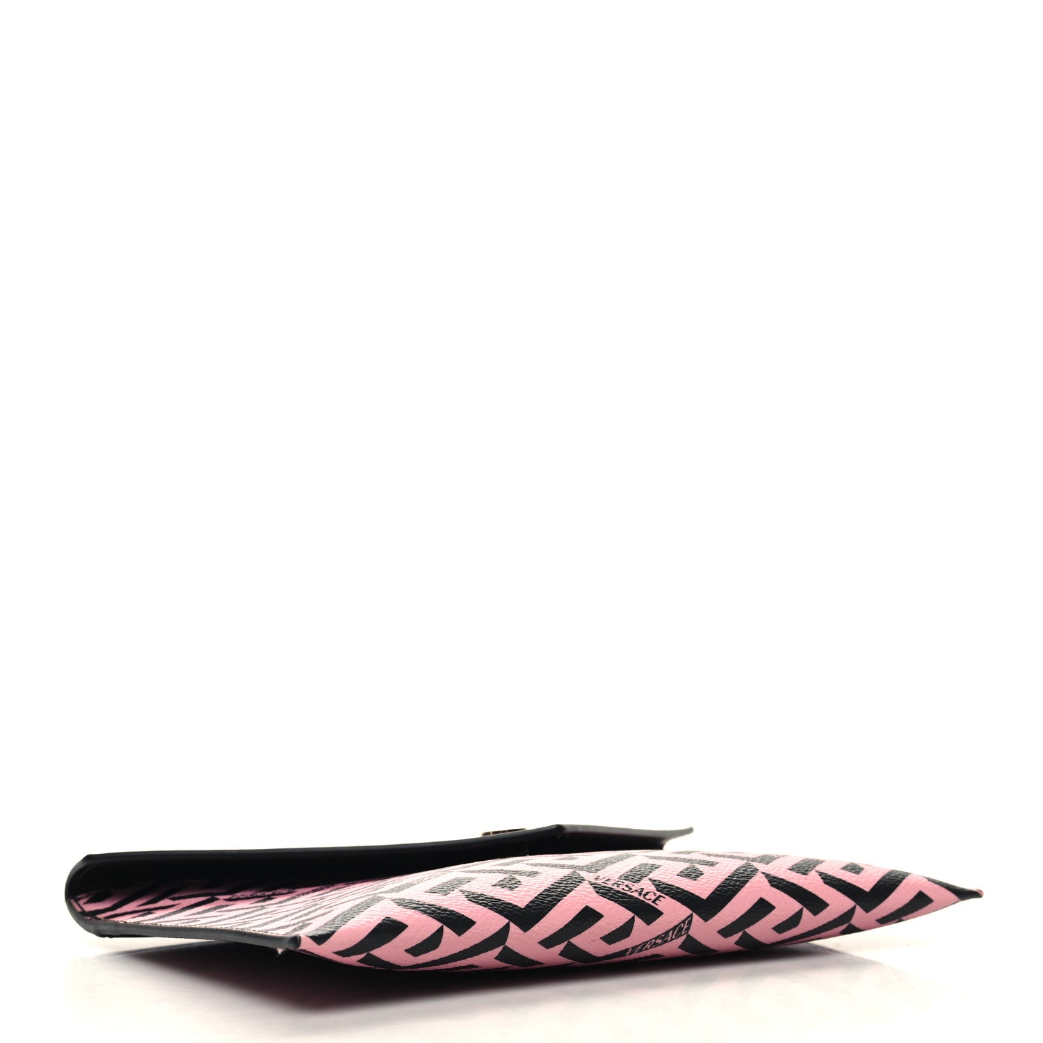 Versace Coated Canvas Calfskin LA Greca Envelope Pouch Black Pink 4 of 11