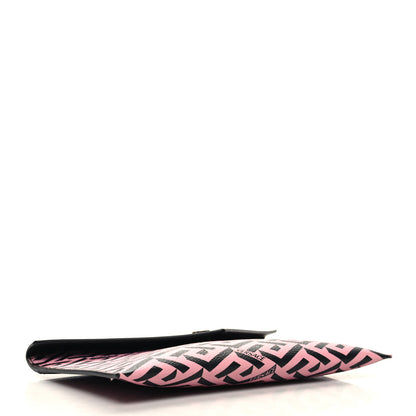 Versace Coated Canvas Calfskin LA Greca Envelope Pouch Black Pink 4 of 11