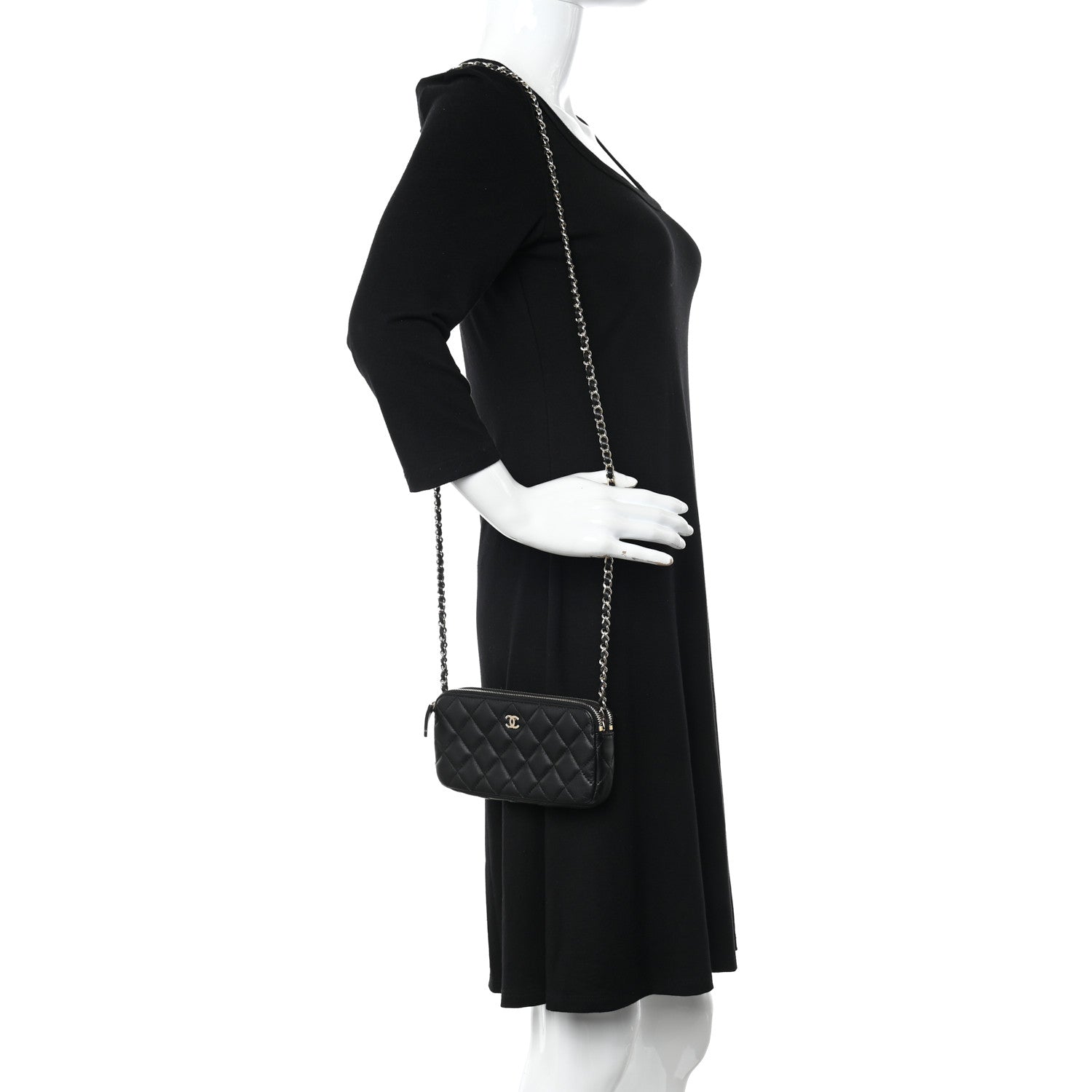 Chanel Lambskin Quilted Small Clutch With Chain Black 2 of 14