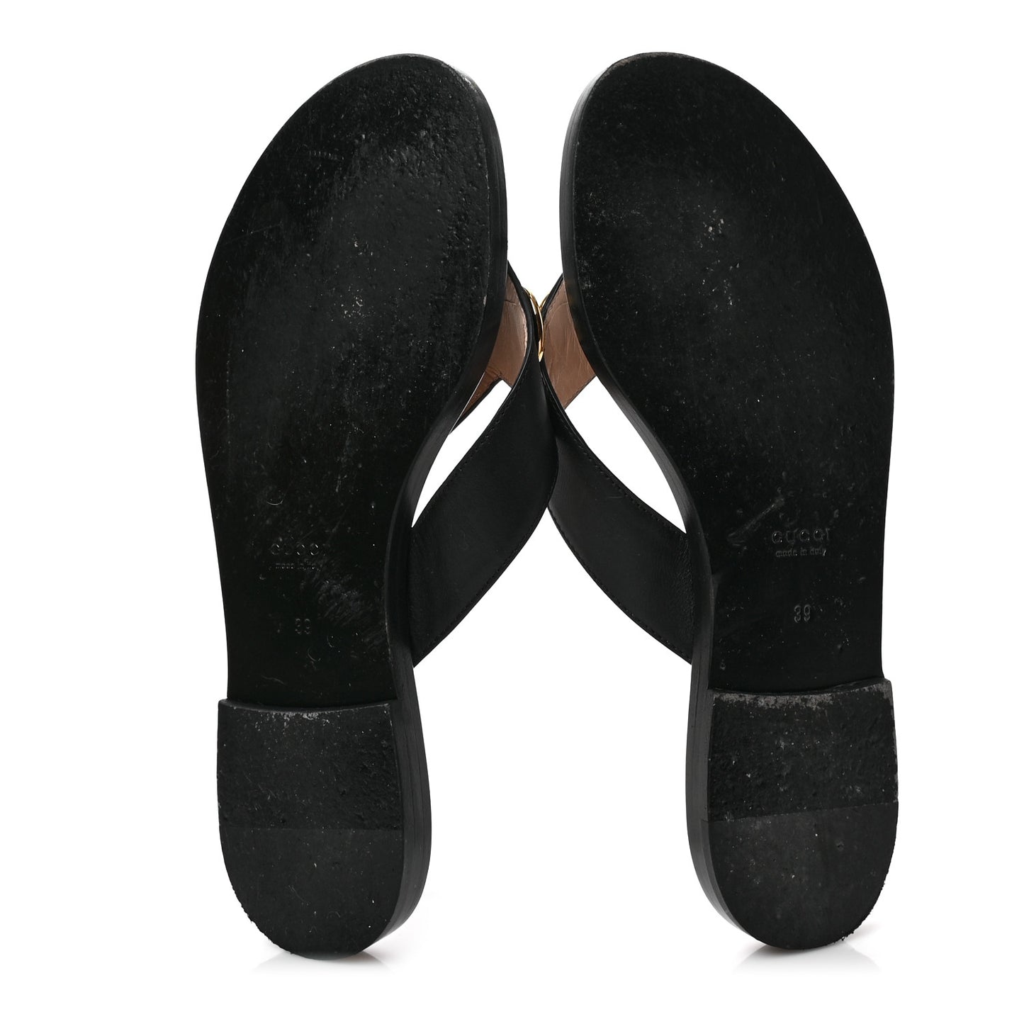 Lifford Calfskin GG Monogram Embossed Interlocking G 5mm Thong Sandals 39 Black