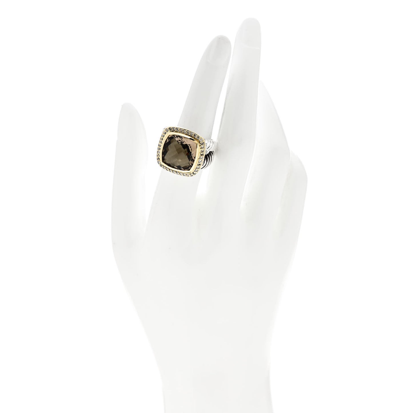 Sterling Silver 18K Yellow Gold Diamond Smoky Quartz 11mm Albion Ring 54 7