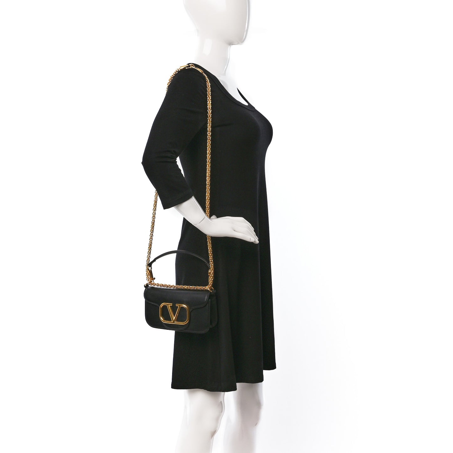Calfskin Vlogo Small Loco Shoulder Bag Black
