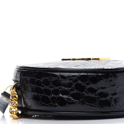 Saint Laurent Patent Crocodile Embossed Round Vinyle Camera Bag Black 9 of 10