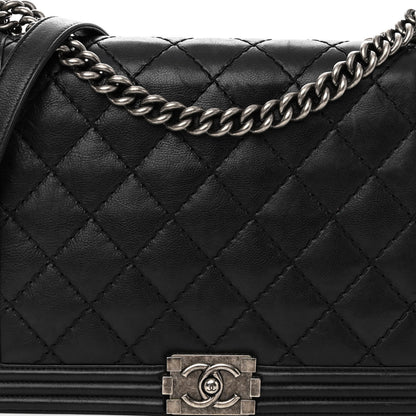 Chanel Calfskin Double Stitch Large Boy Flap Black 8 of 10