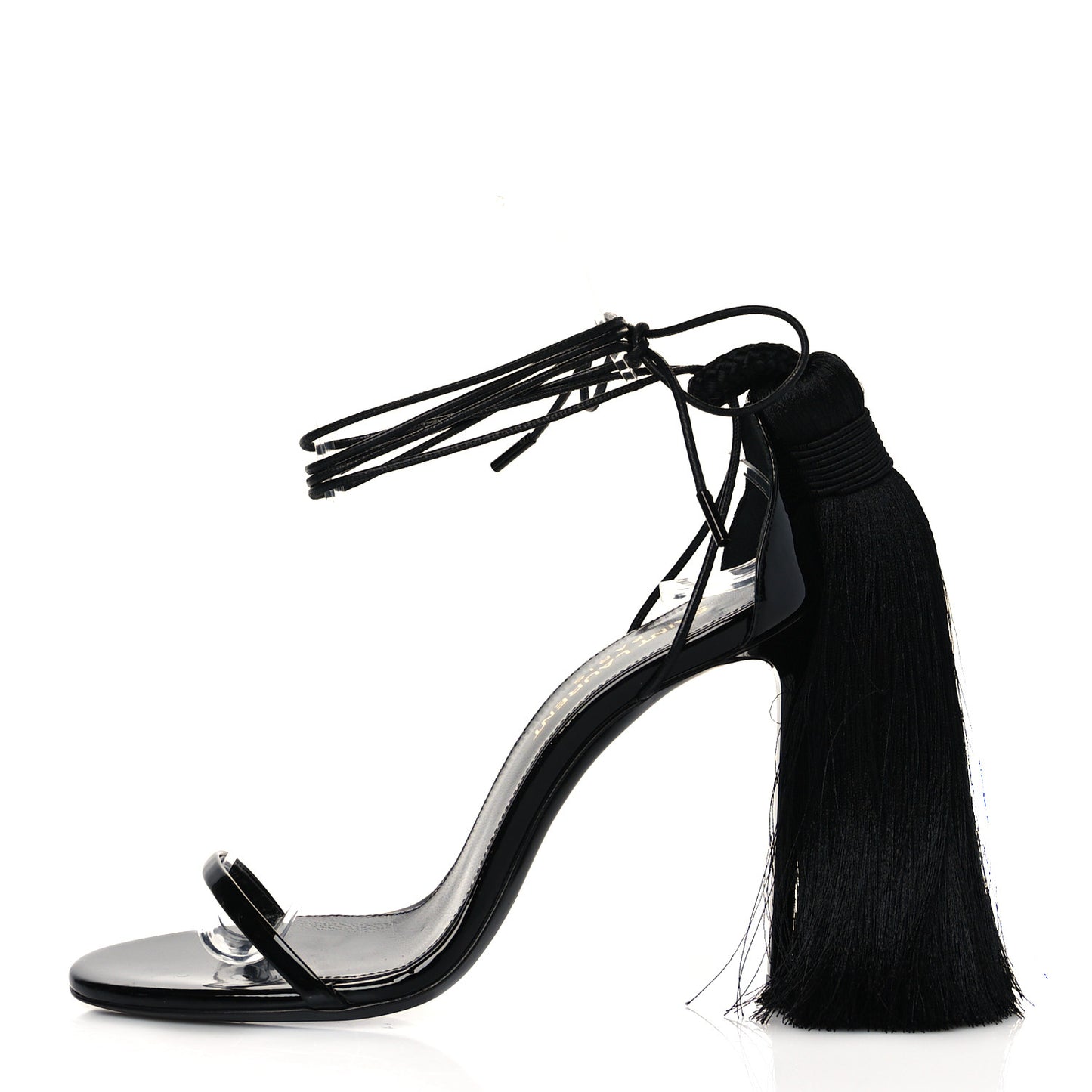 Tassel Embellished Calfskin Ankle-Wrap Sandals 35 Black