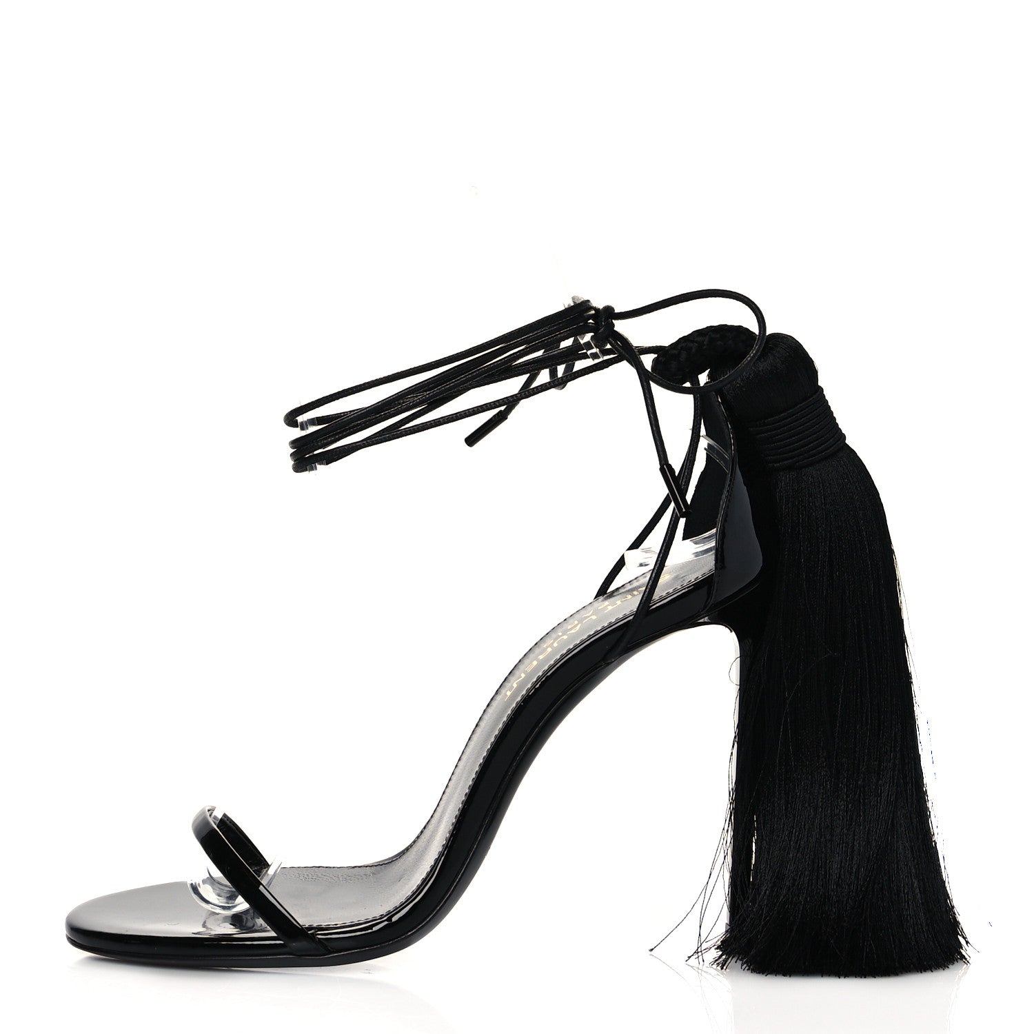 Saint Laurent Tassel Embellished Calfskin Ankle-Wrap Sandals 35 Black 1 of 9