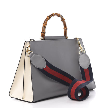 Gucci Nappa Bamboo Web Medium Nymphaea Top Handle Bag Deep Grey Mystic White 3 of 15