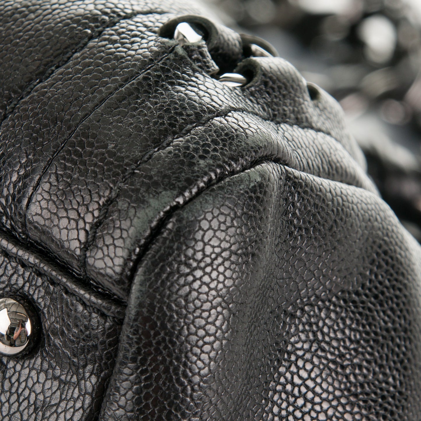 Glazed Caviar East West Modern Chain Tote Black