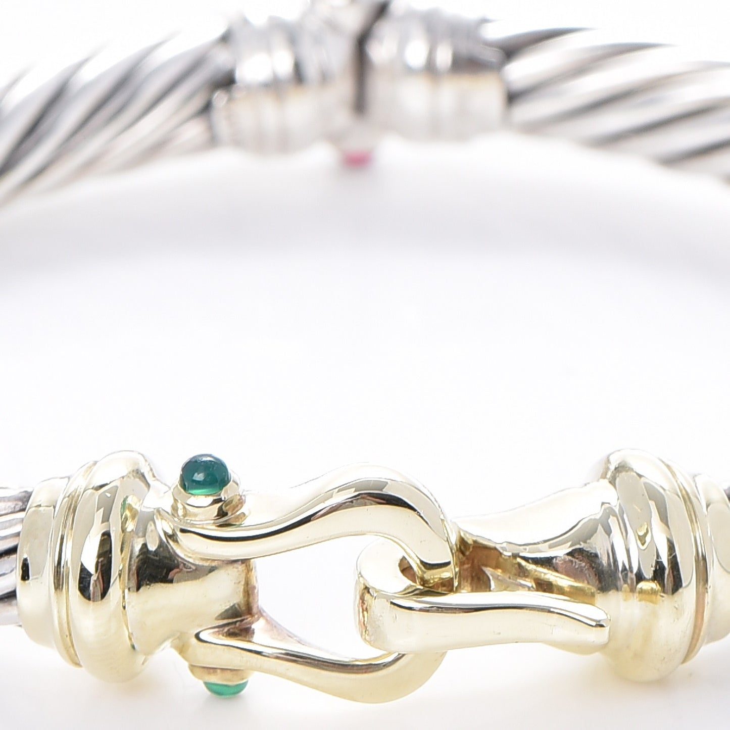 Sterling Silver 14K Yellow Gold Green Onyx Pink Tourmaline 7mm Cable Buckle Bracelet