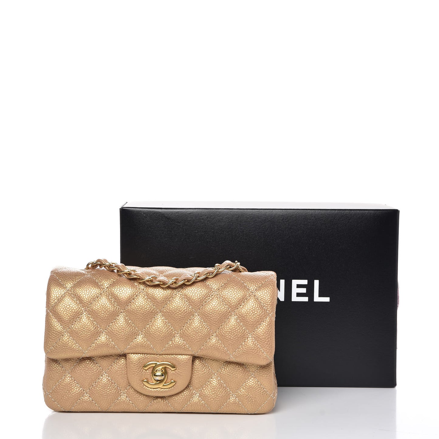 Pearly Caviar Quilted Mini Rectangular Flap Gold