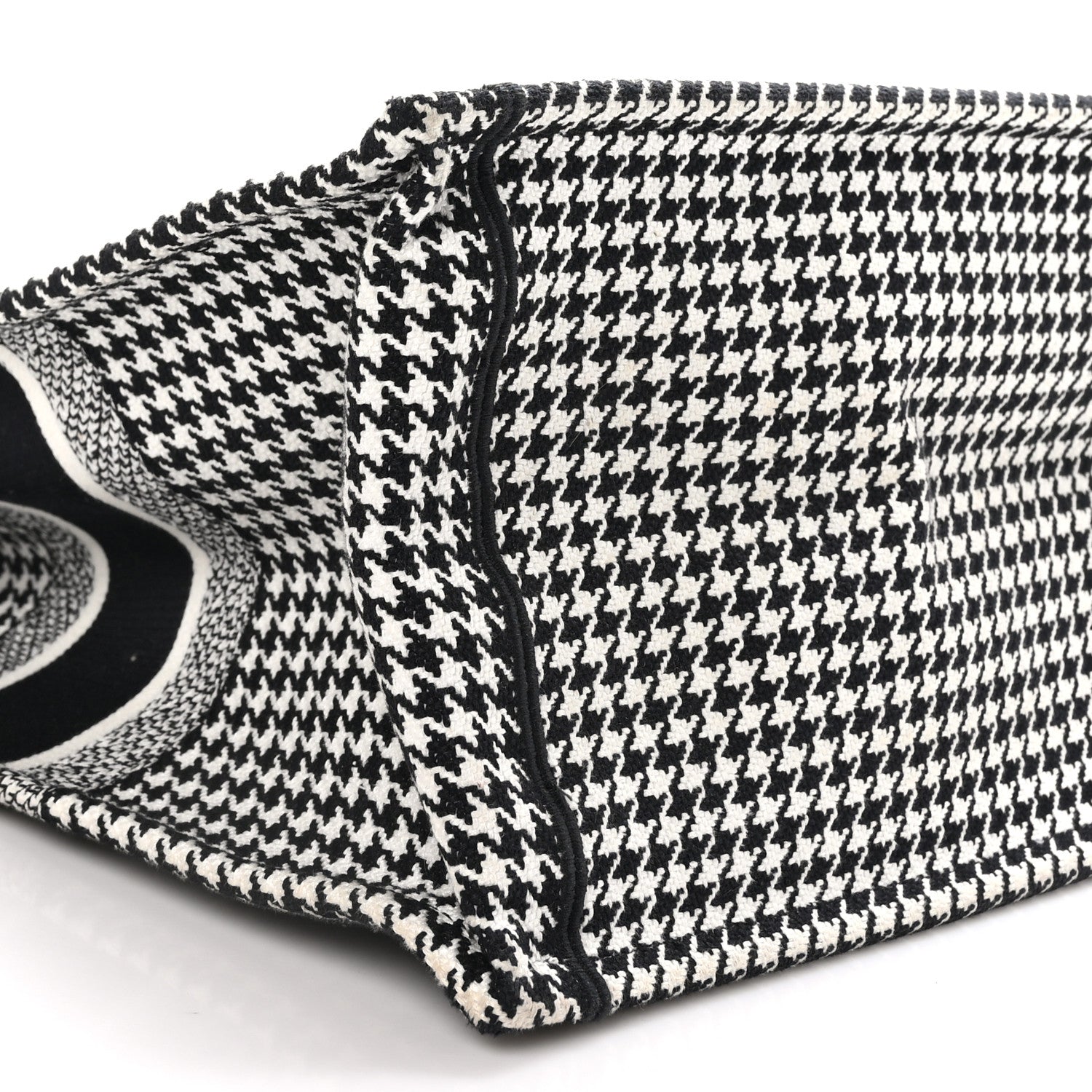 Christian Dior Canvas Houndstooth Embroidered Large Book Tote Black White 9 of 10