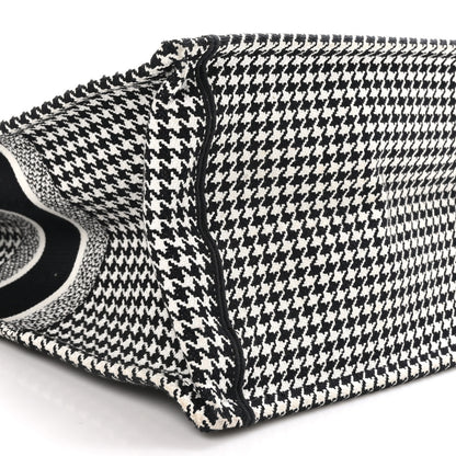 Christian Dior Canvas Houndstooth Embroidered Large Book Tote Black White 9 of 10