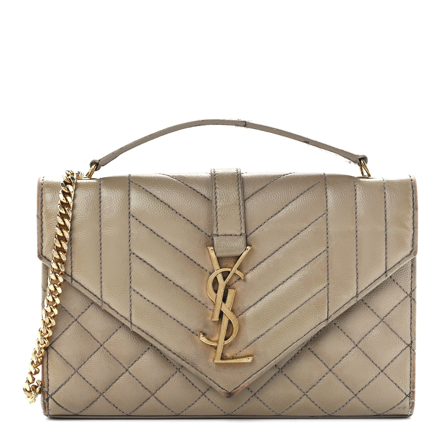Grain De Poudre Textured Mixed Matelasse Triquilt Small Monogram Satchel Dark Beige