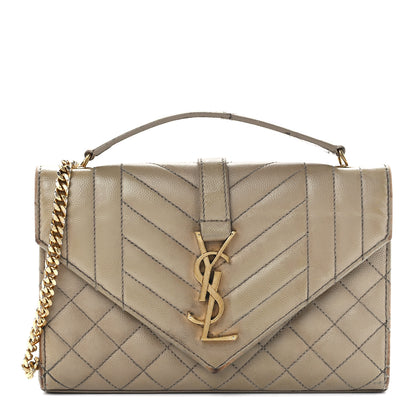 Saint Laurent Grain De Poudre Textured Mixed Matelasse Triquilt Small Monogram Satchel Dark Beige 1 of 11