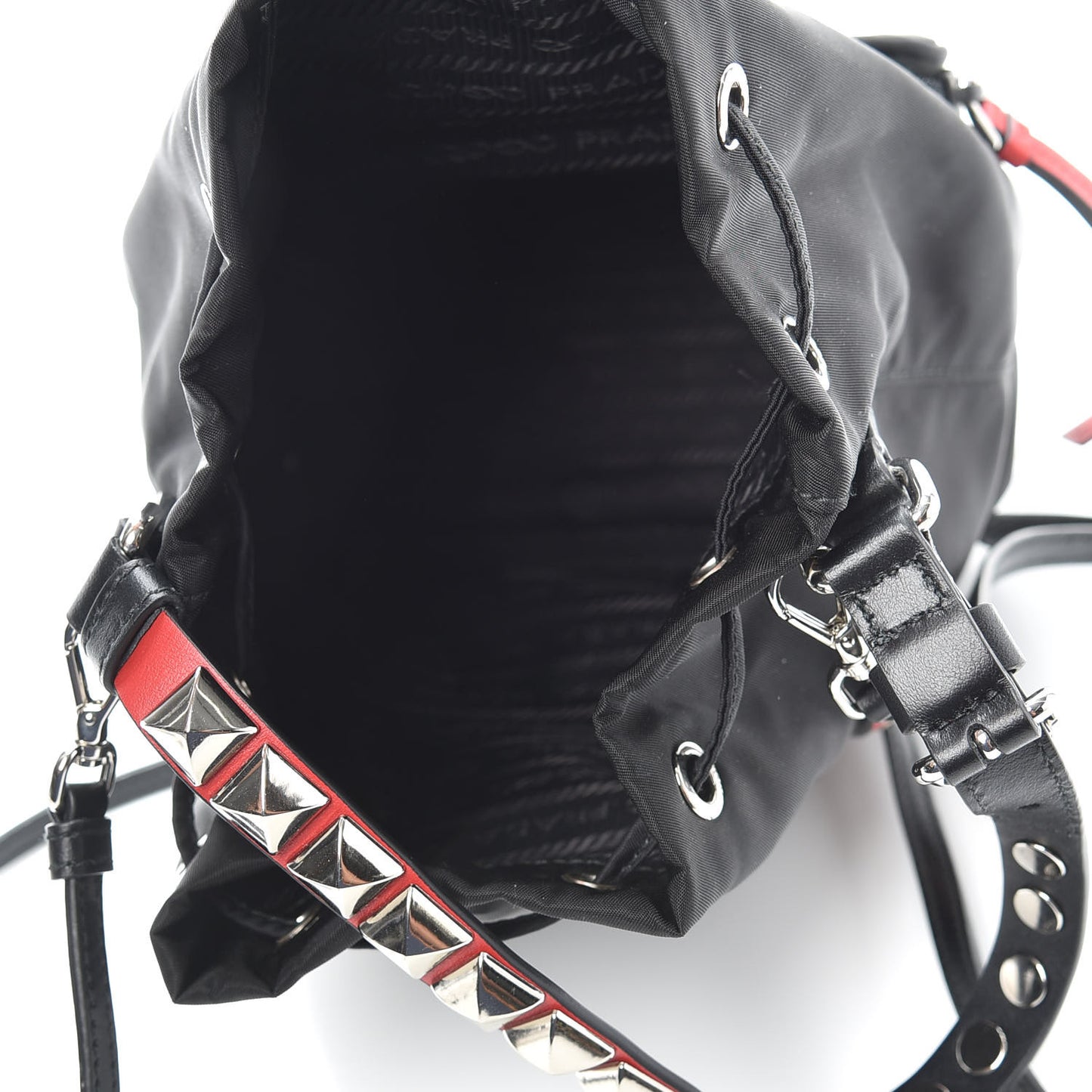 Tessuto Nylon Studded New Vela Mini Bucket Crossbody Bag Black Fuoco