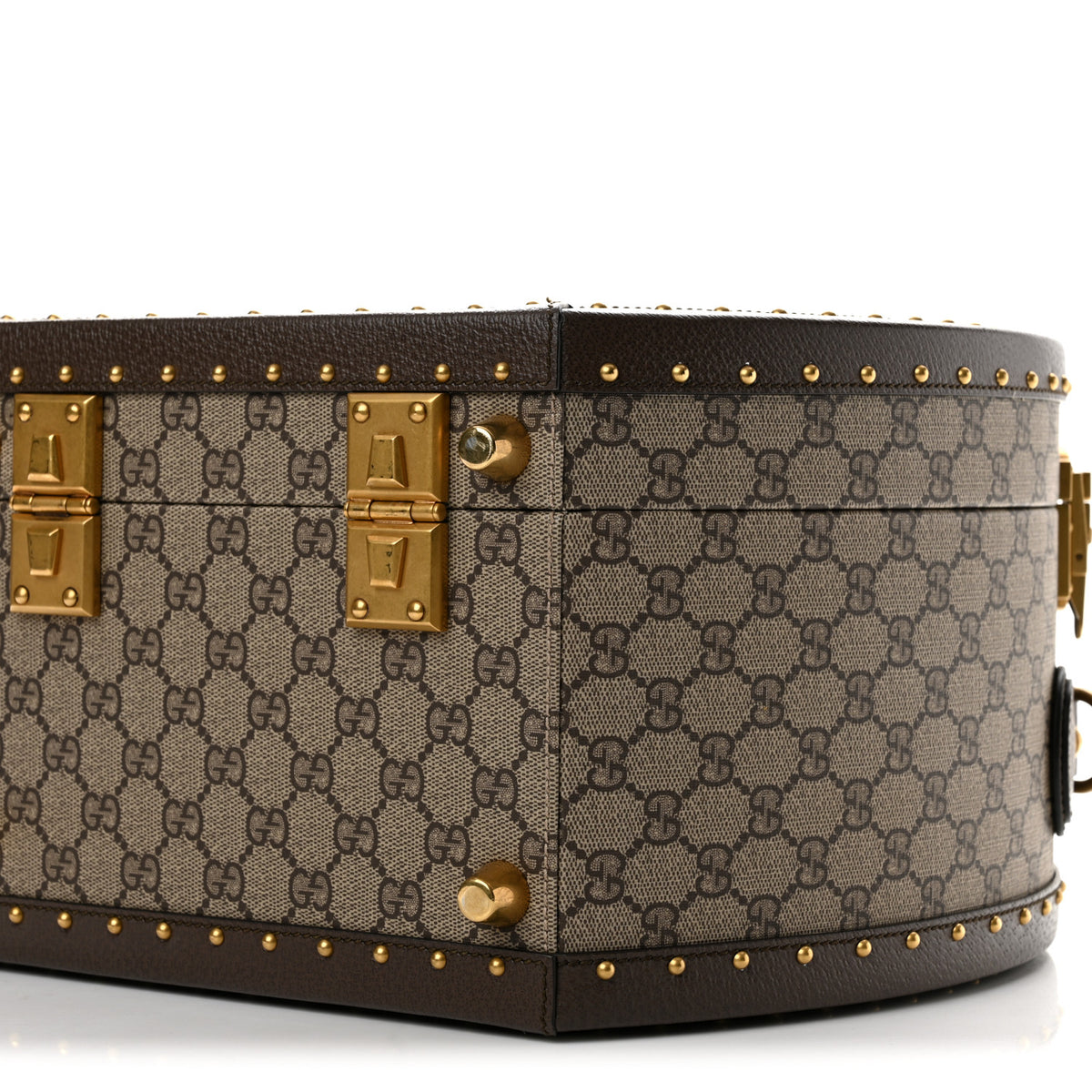 Gucci GG Supreme Monogram Textured Dollar Calfskin Web Small Savoy Hat Box Beige Ebony New Acero 7 of 8