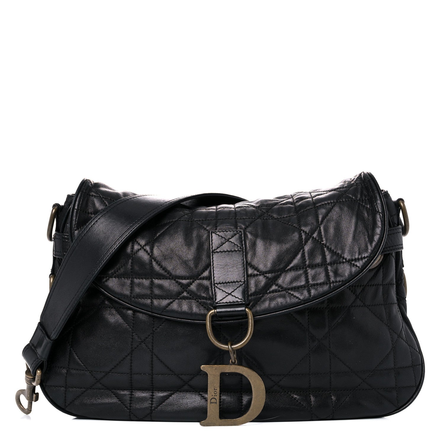 Christian Dior Lambskin Cannage Flap Messenger Bag Black 1 of 19