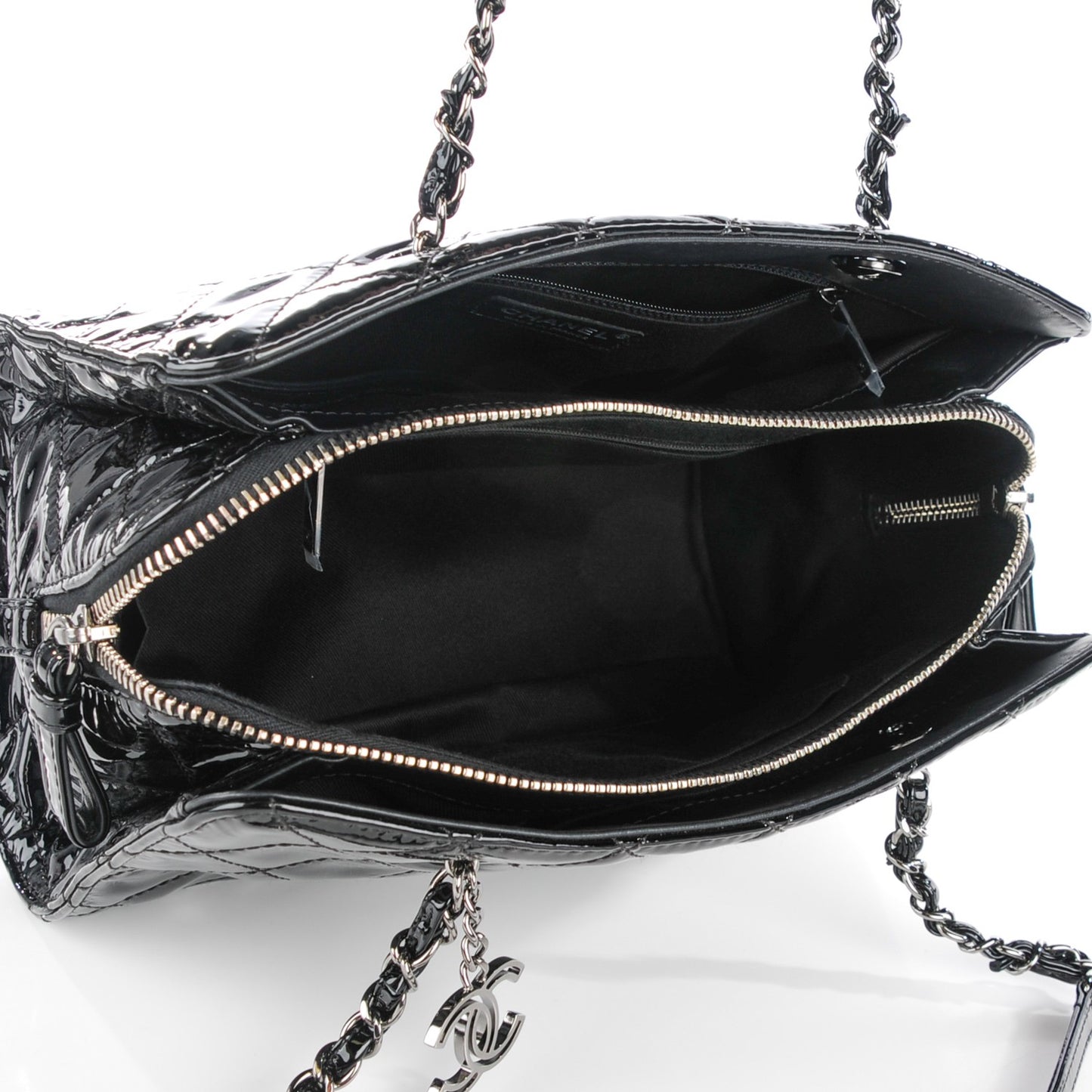 Patent Quilted CC Angle Tote Black