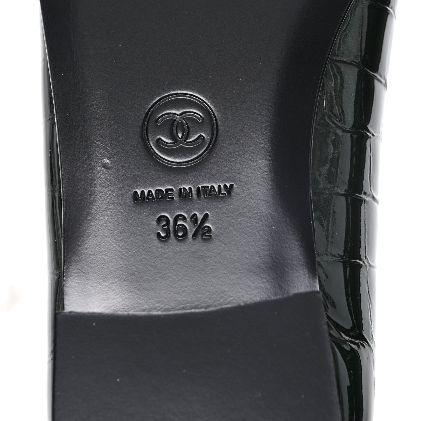 Crocodile Embossed Patent Calfskin Ballet Flats 36.5 Dark Green Black