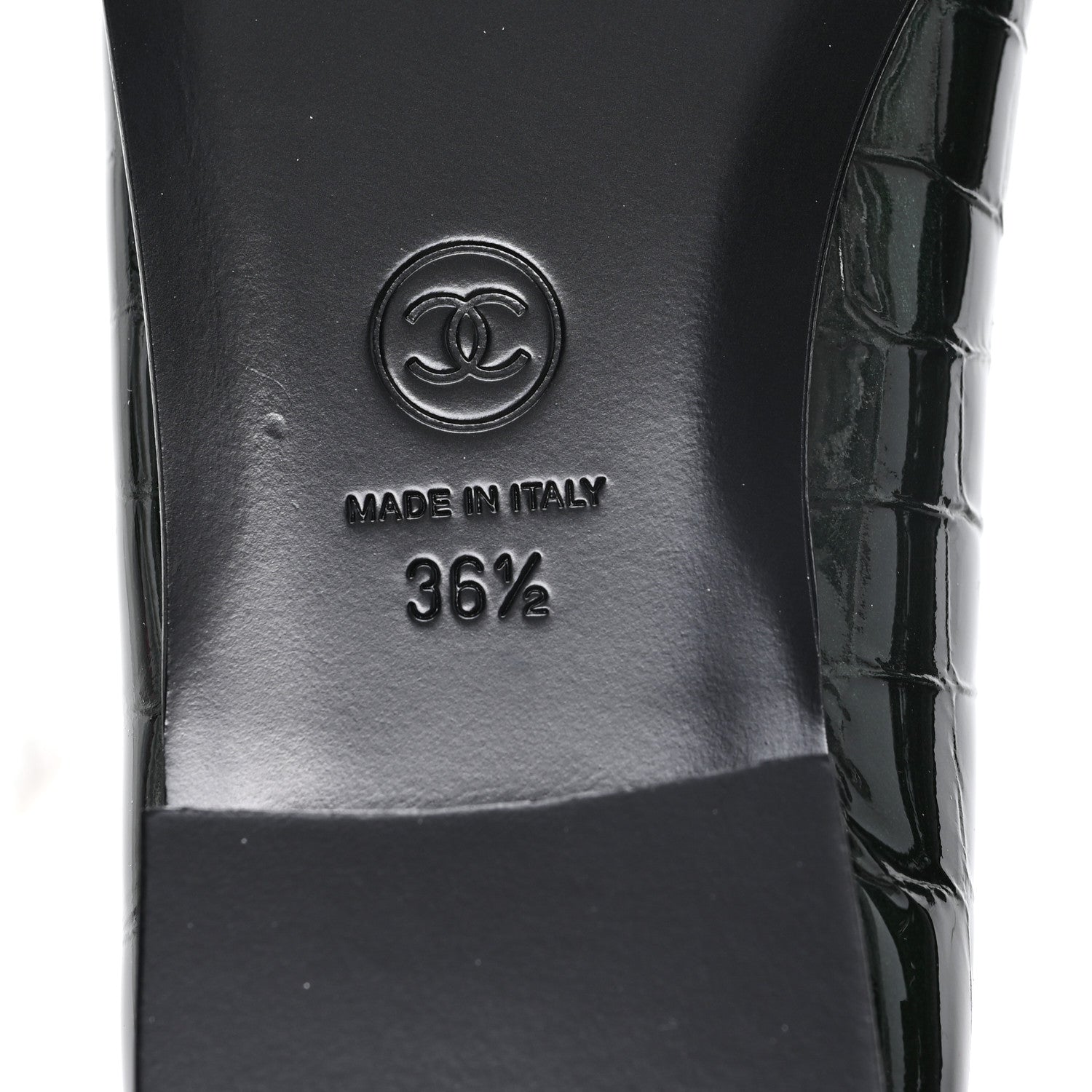 Chanel Crocodile Embossed Patent Calfskin Ballet Flats 36.5 Dark Green Black 7 of 10