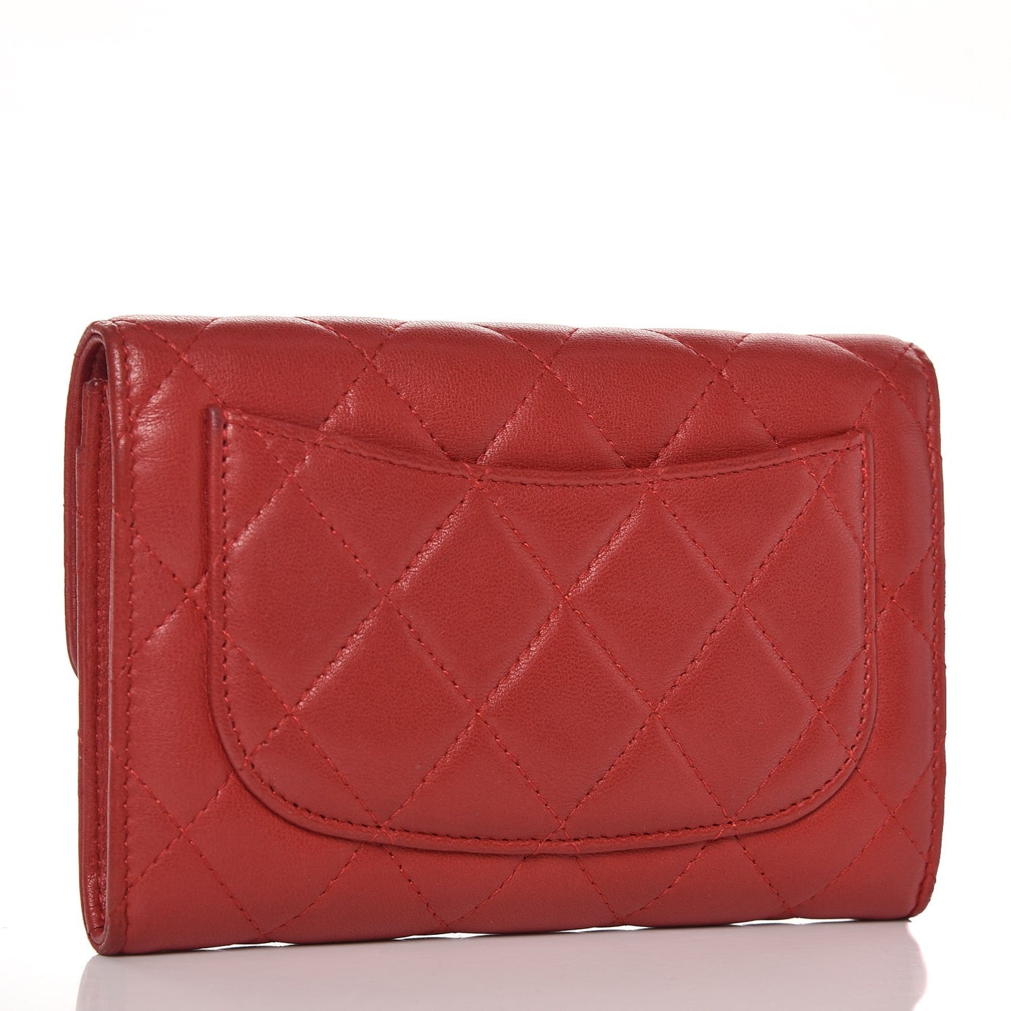 Lambskin Quilted Small Flap Wallet Red