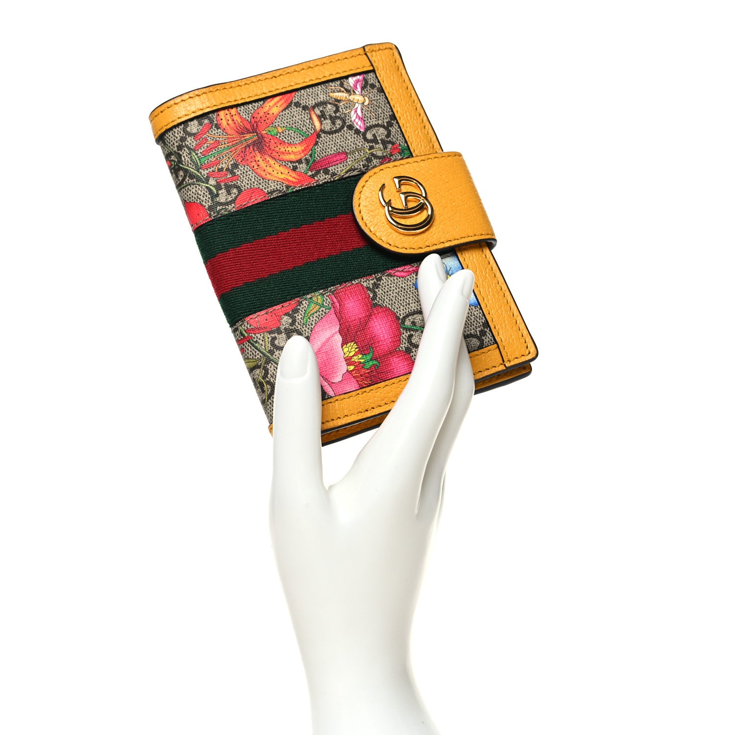Gucci GG Supreme Monogram Flora Textured CalfskinWeb Ophidia Passport Case Beige Ebony Multicolor Crop 2 of 8