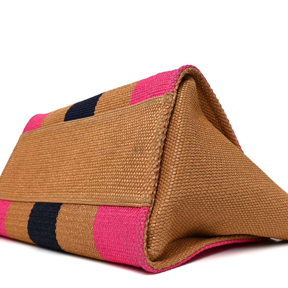 Chanel Straw Raffia Calfskin Striped Medium Deauville Tote Dark Beige Fuchsia Navy Blue 9 of 11