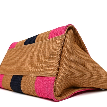 Chanel Straw Raffia Calfskin Striped Medium Deauville Tote Dark Beige Fuchsia Navy Blue 9 of 11