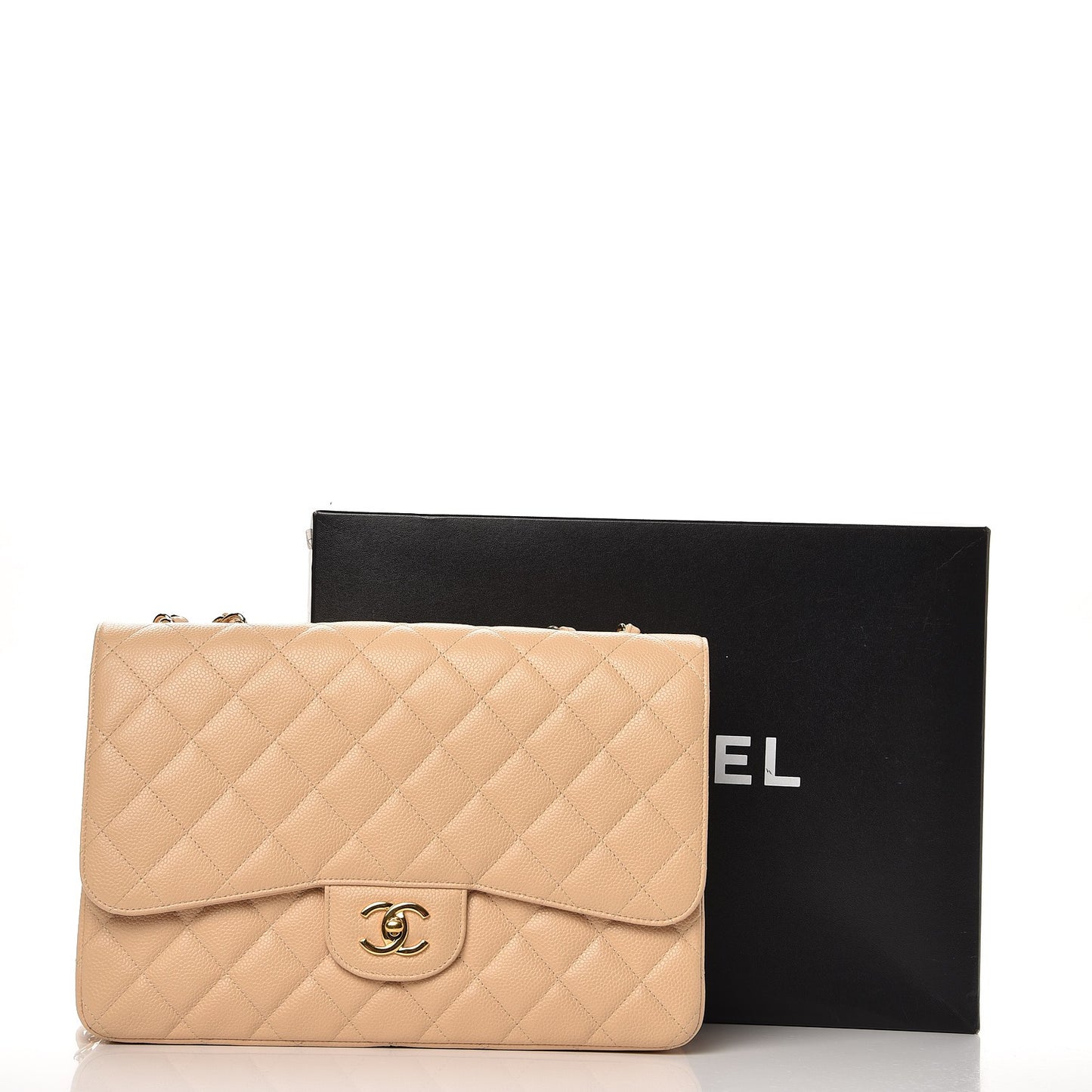 Caviar Quilted Jumbo Single Flap Beige Clair