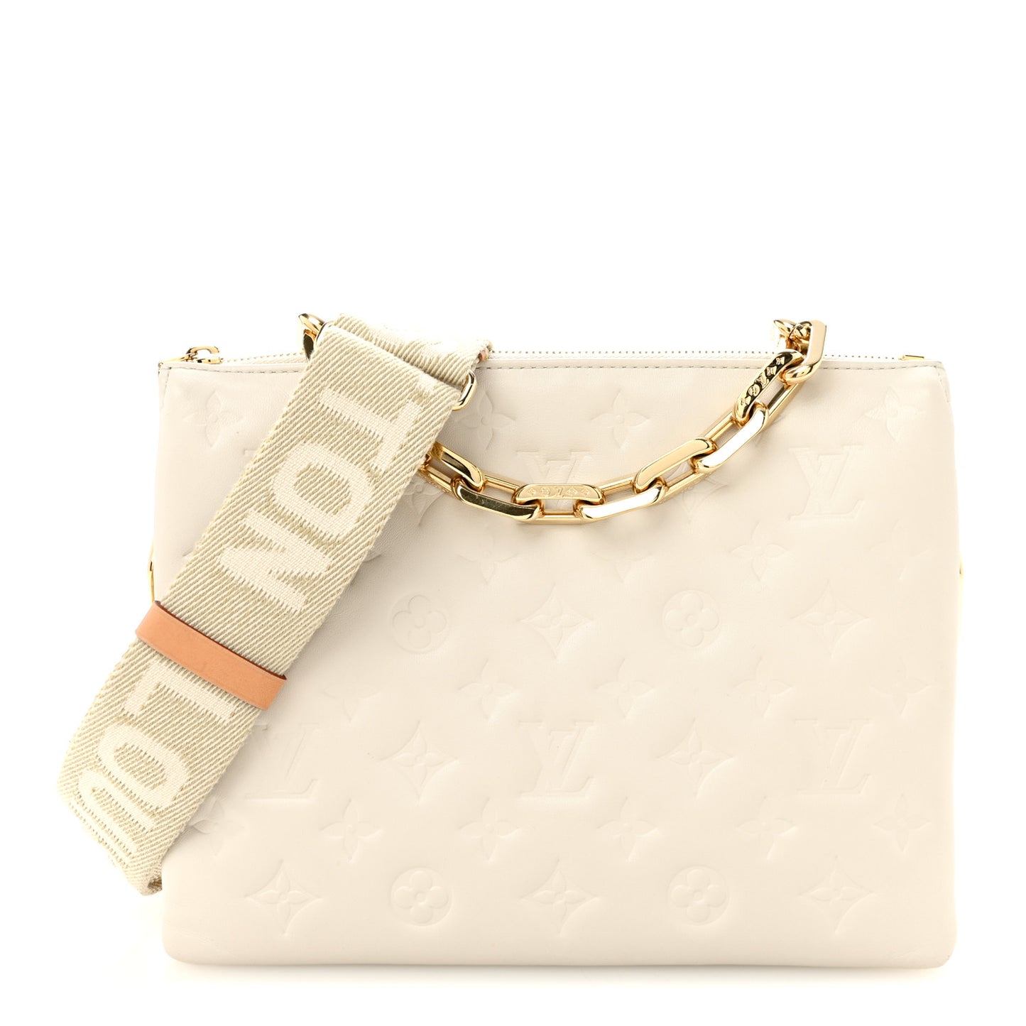 Lambskin Embossed Monogram Coussin PM Beige Cream