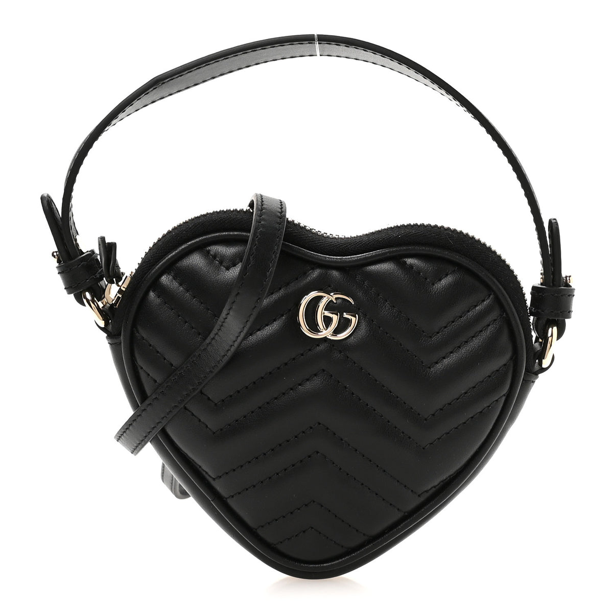 Gucci Calfskin Matelasse Diagonal Mini Interlocking G Heart Shoulder Bag Black 1 of 10