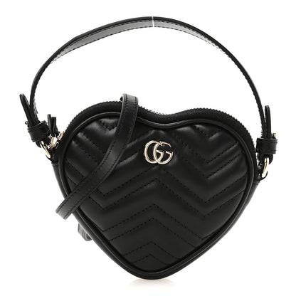 Gucci Calfskin Matelasse Diagonal Mini Interlocking G Heart Shoulder Bag Black 1 of 10